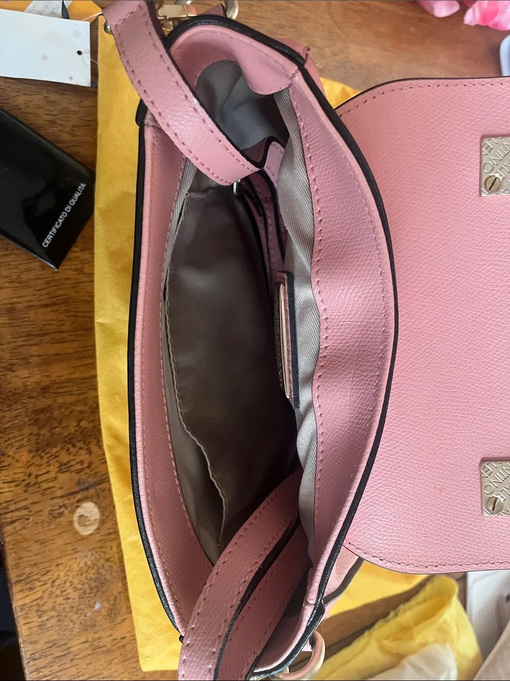 NWT Valentino Leather Saddle Bag in Rose Quartz Top Handle with Gold Studs